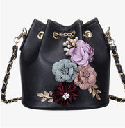 PU Leather Flower Drawstring Bucket Bag