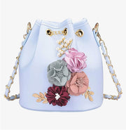 PU Leather Flower Drawstring Bucket Bag